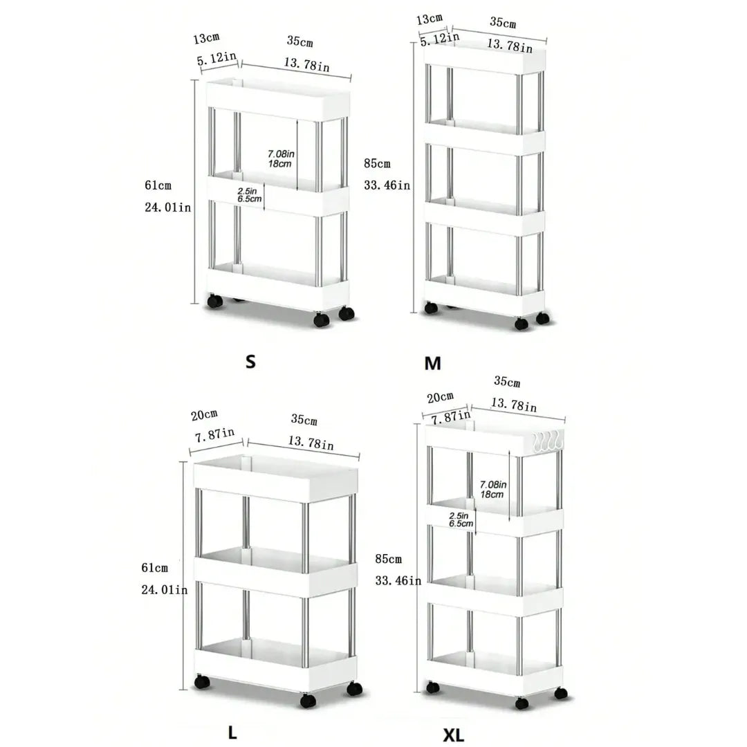 Carrinho Organizador Slim com Rodinhas 3 ou 4 Andares Multiuso