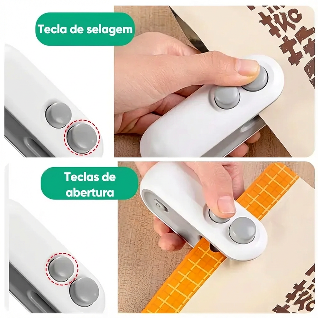 Seladora Térmica Portátil 2 em 1 Recarregável para Sacos Plásticos