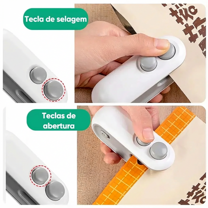 Seladora Térmica Portátil 2 em 1 Recarregável para Sacos Plásticos