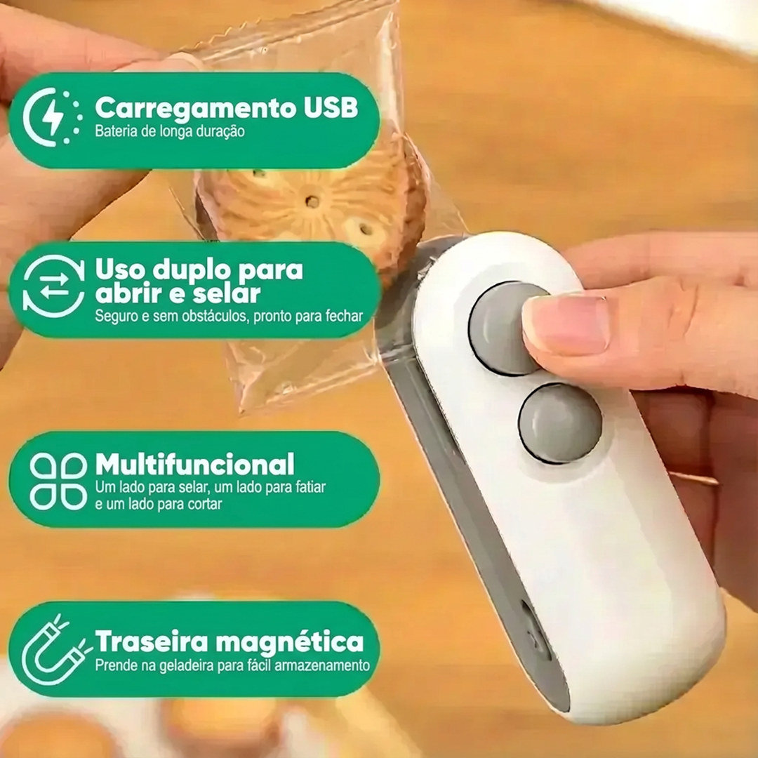 Seladora Térmica Portátil 2 em 1 Recarregável para Sacos Plásticos