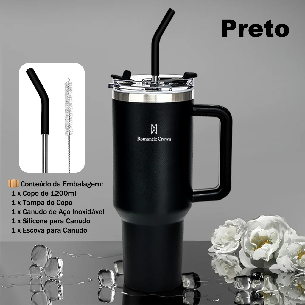 Copo Térmico Inox Portátil 1200ml com Tampa e Canudo