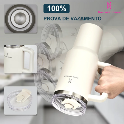 Copo Térmico Inox Portátil 1200ml com Tampa e Canudo