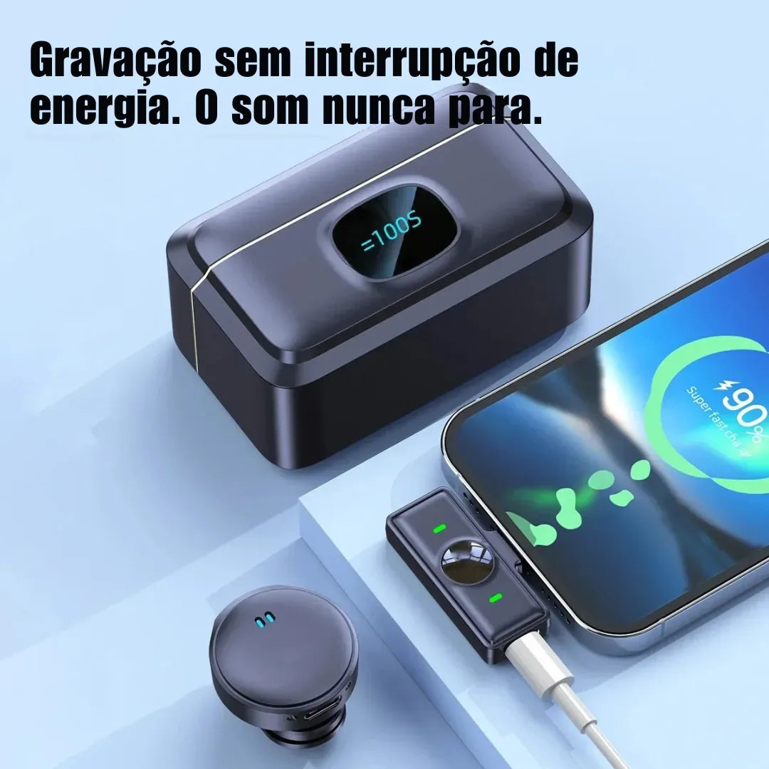 Microfone de Lapela Sem Fio USB-C para Celular e Tablet