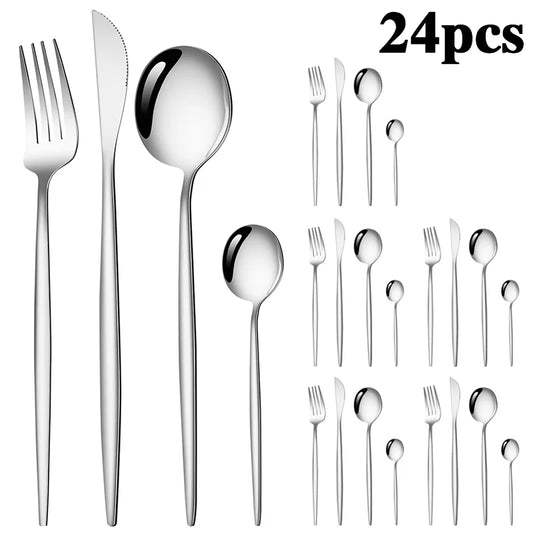 Conjunto de Talheres de Aço Inox 24 Peças Cor Prata