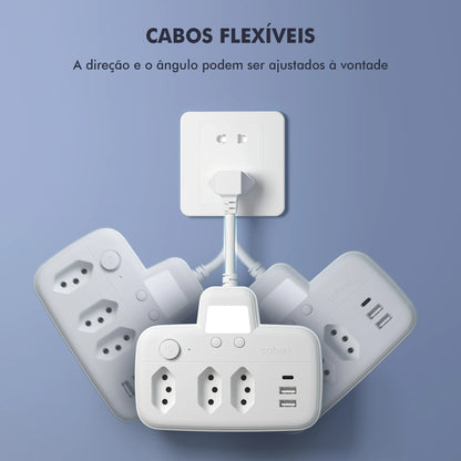 Extensão Elétrica com Filtro de Linha, 3 Tomadas Brasileiras e USB