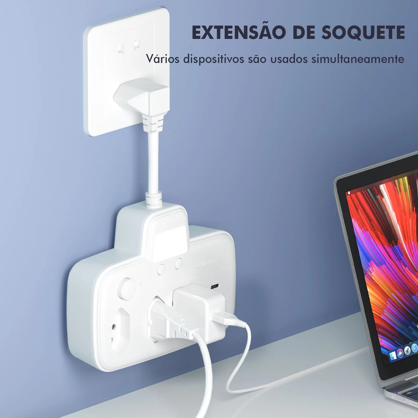 Extensão Elétrica com Filtro de Linha, 3 Tomadas Brasileiras e USB
