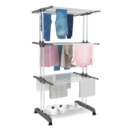 Varal de Chão Dobrável Vertical 3 Andares com Rodinhas